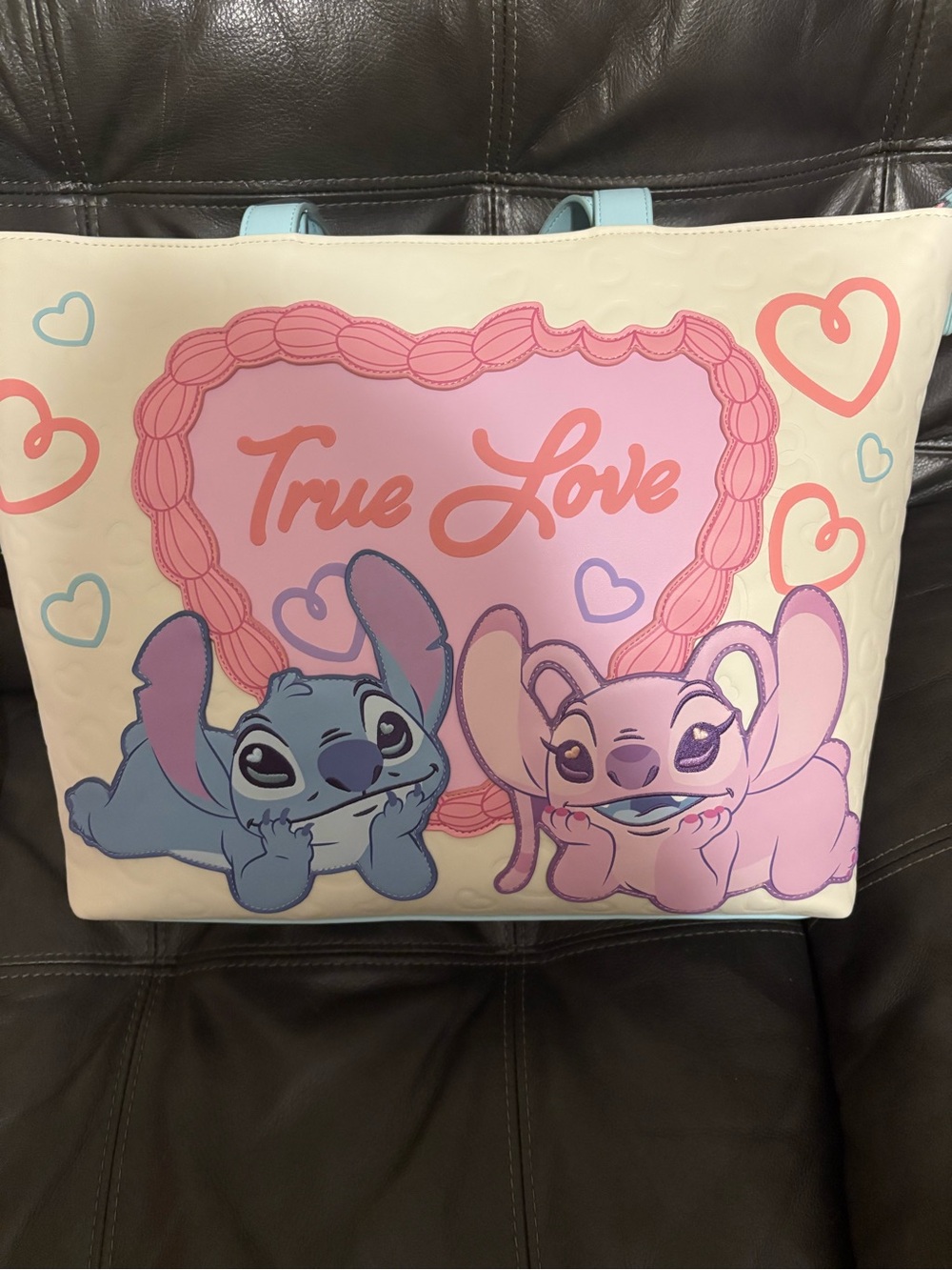 Loungefly  ‘True Love' Stitch & Angel Tote Bag - Pastel Pink & Blue
